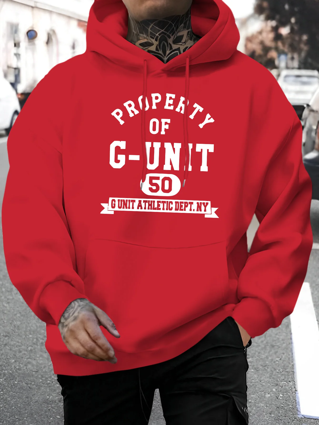 Herren G-Unit 50 Hip-Hop-Hoodie mit Aufdruck „Property Of G-Unit“, Schwarz, Oversize-Streetwear-Pullover, Sweatshirt, Sport, Freizeit, Alltag, Oberteile – Detail 3