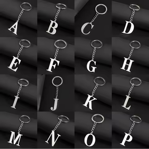 NEW DIY A-Z Initial Letters Keychain for Men Silver Color Stainless Steel Women Car Key Ring 26 Alphabet Name Jewelry Decoration