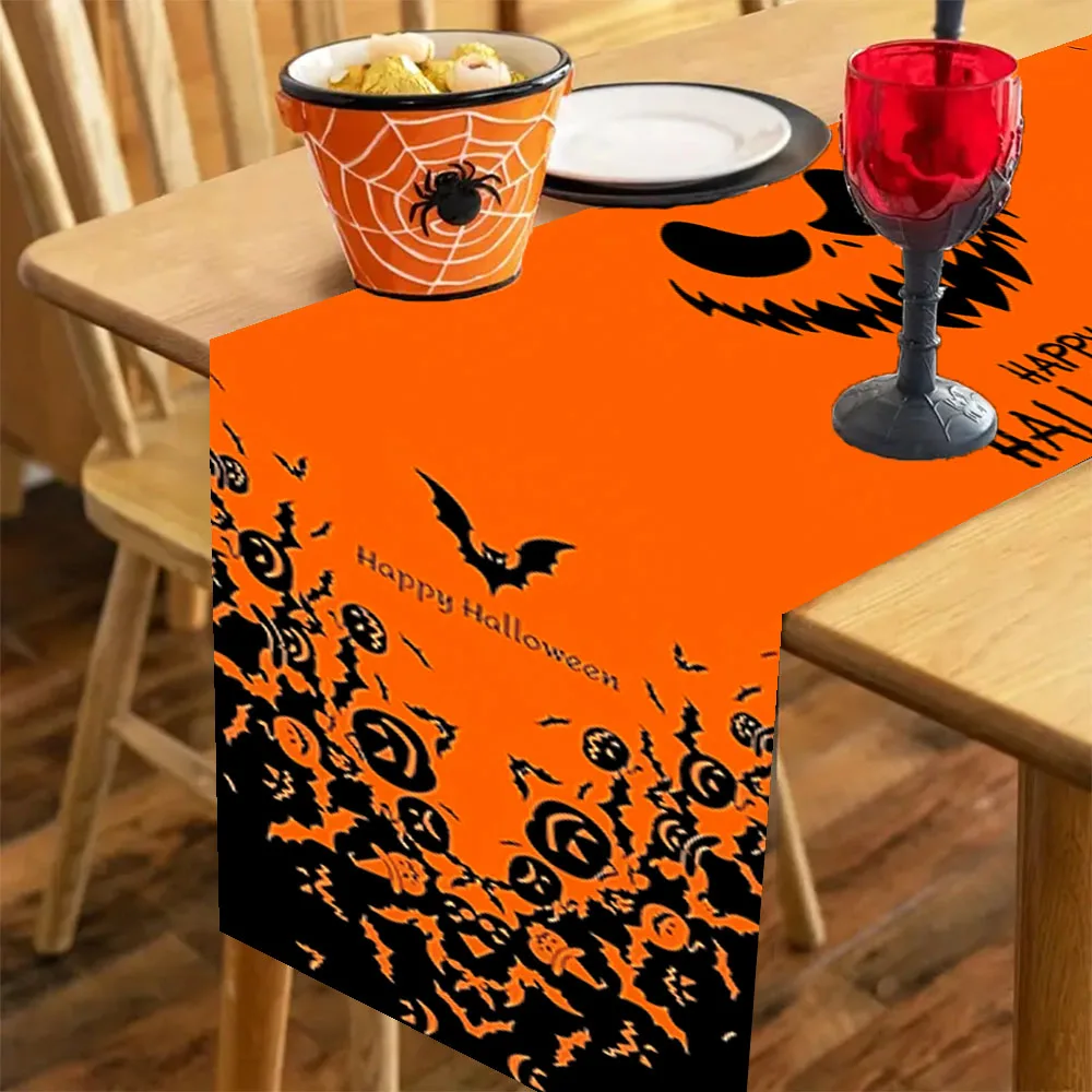 Halloween Table Runner Jack O Lantern Bat Skull Table Scarf Gothic Dining Buffet Cover Banquet Holiday Party Tabletop Home Decor view 4