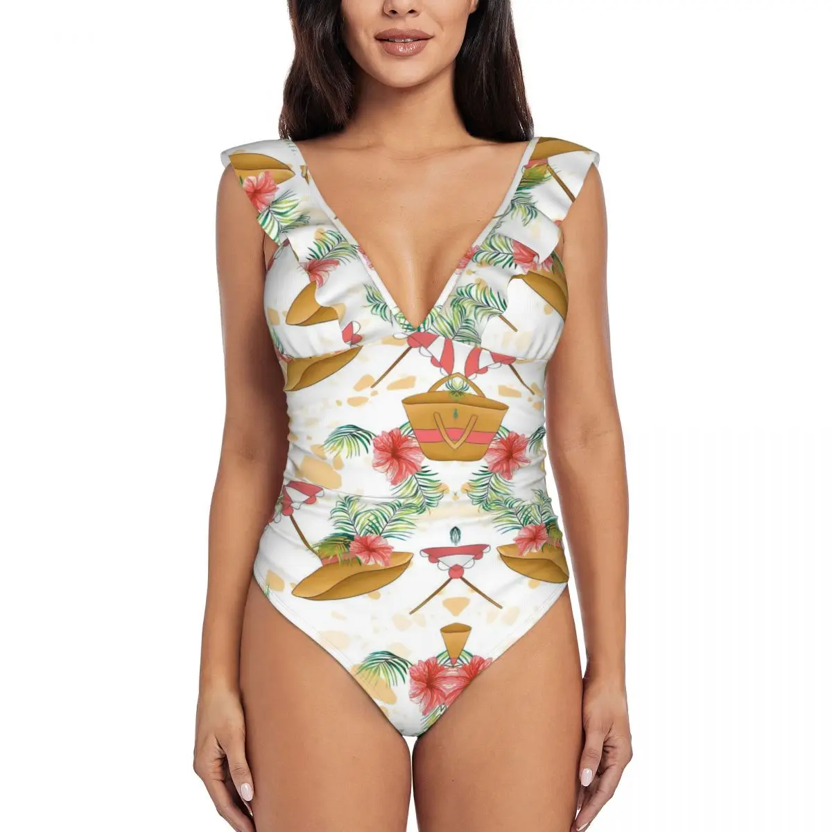 

New Arrivals Identical Sets Summer Elements Flowers And Foliage Swimwear V-neck Sexy Swimming Costumes