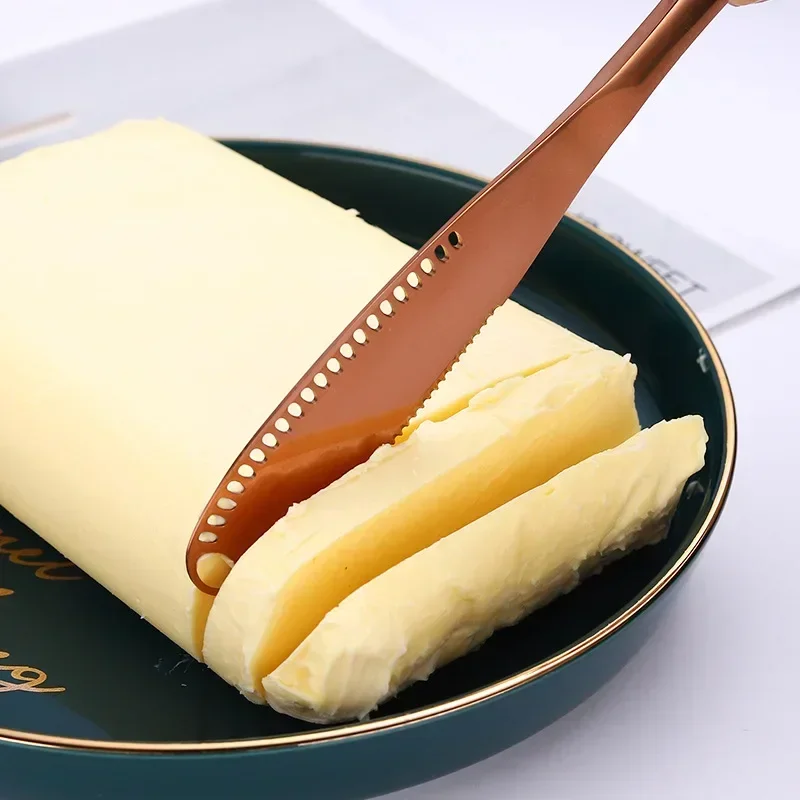1PC Butter Knife Holes Cheese Dessert Knife Stainless Steel Jam Knife Cutlery Toast Wipe Cream Bread Cheese Cutter Kitchen Tools