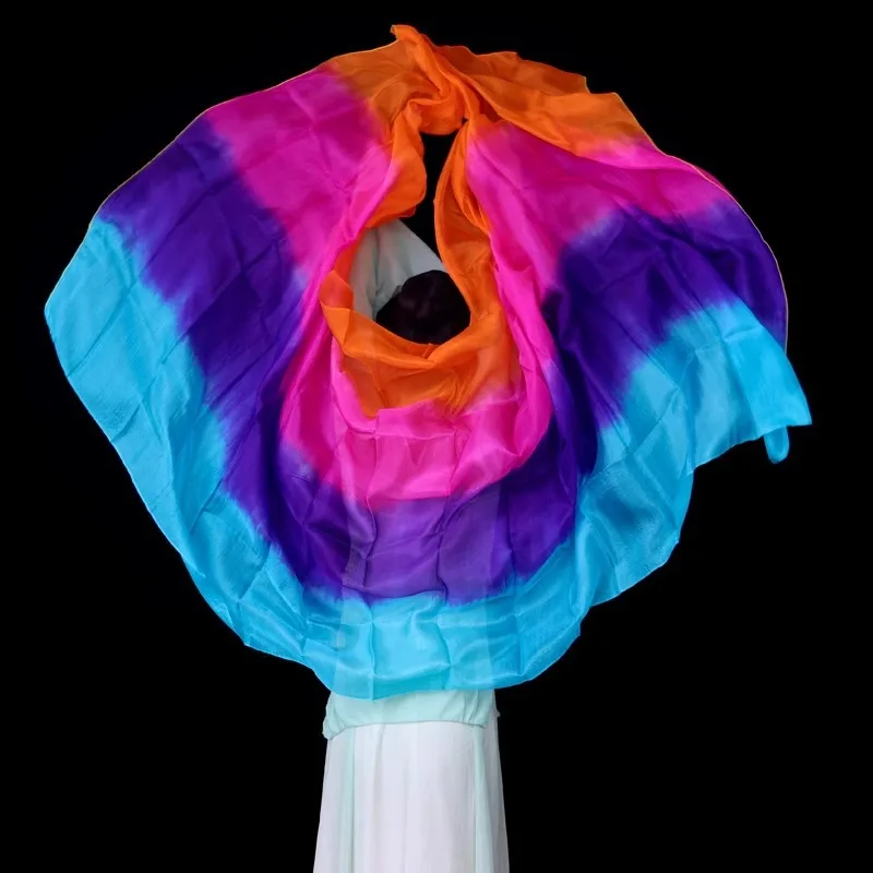Accessoires de danse du ventre pour femmes, châle en voile de soie, 100% soie véritable, 250x114cm, dégradé de couleur teint, accessoires de pratique pour Performance