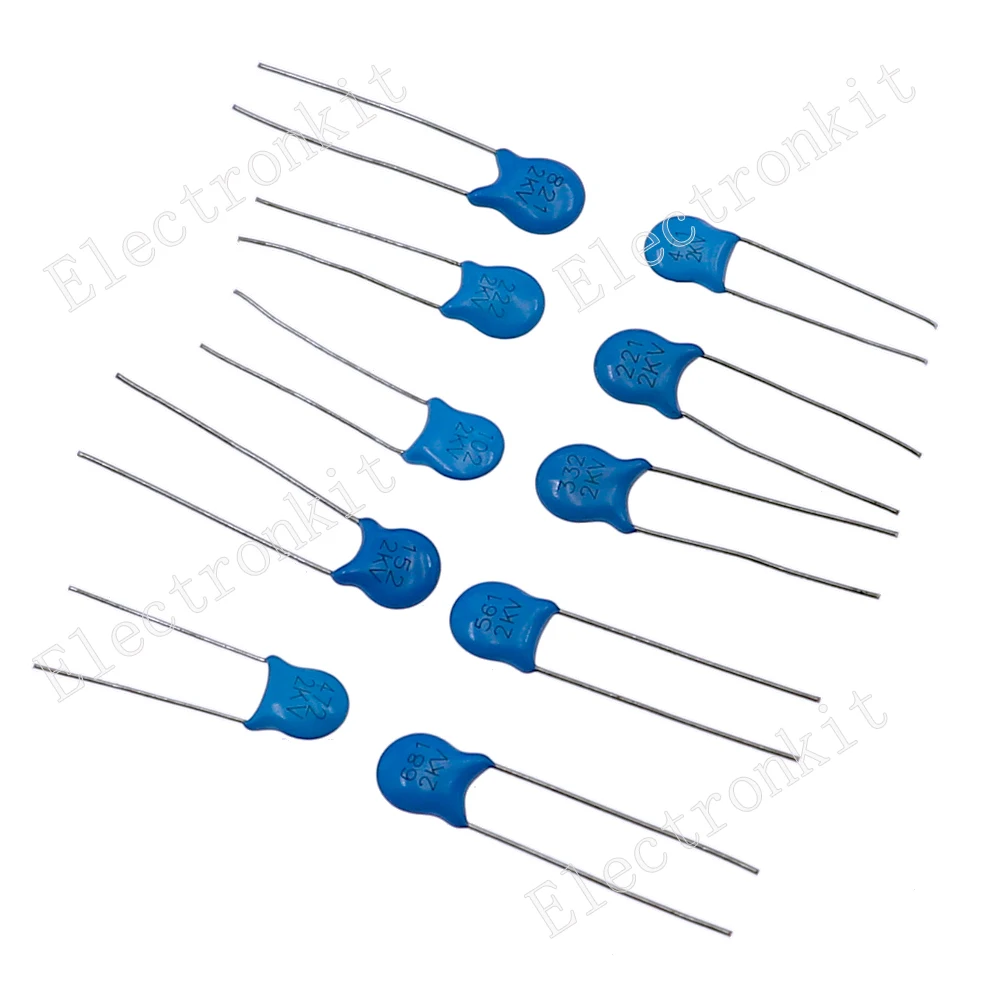 100PCS/lot 2KV high voltage ceramic capacitor Assortment Kit 2KV 102K 221K 332K 471K 472K 561K 681K 821K Ceramic Capacitors set