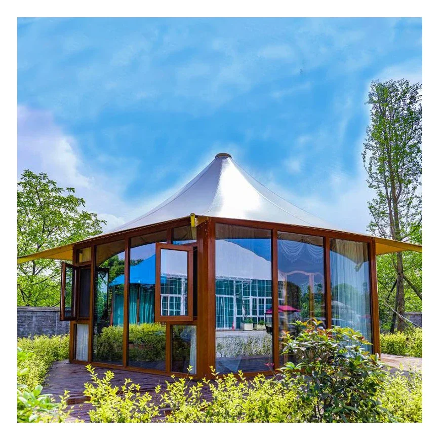 Luxury safari hotel tent with PVDF film stretch structure for sale