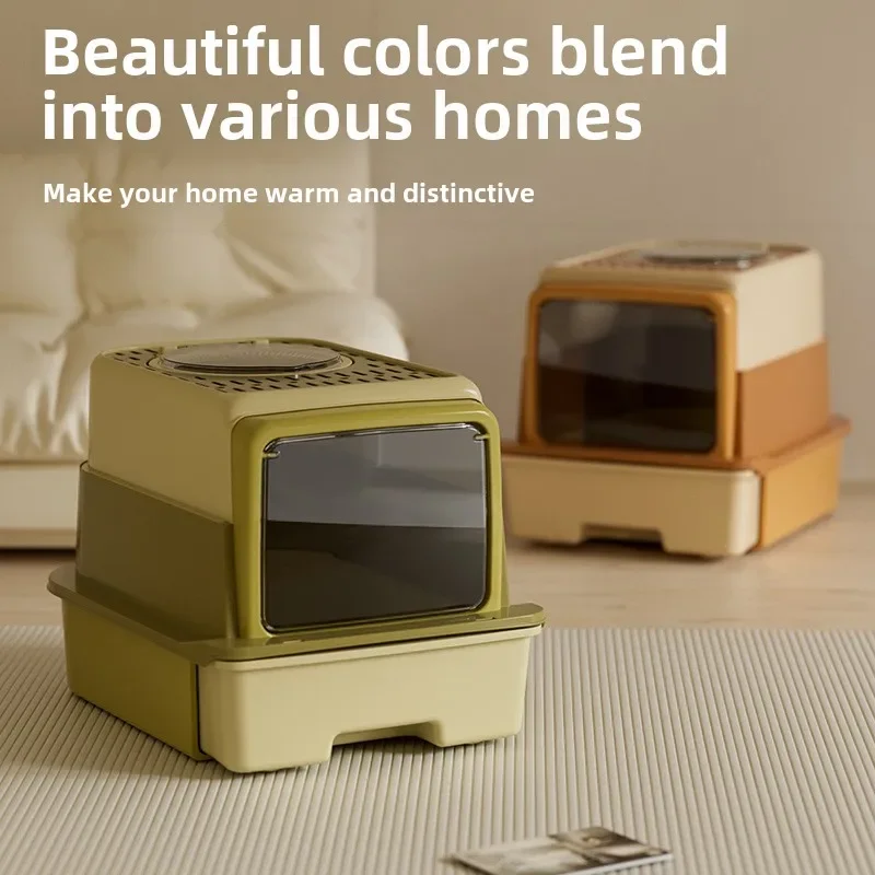 Qinggu Оливковый трехслойный ящик для кошачьего туалета Котячий туалет Брызгозащищенный тип ящика Негабаритная стерилизация UV-C Qinggu Оливковый трехслойный ящик для кошачьего туалета Котячий туалет Брызгозащищенный тип ящика Негабаритная стерилизация UV-C