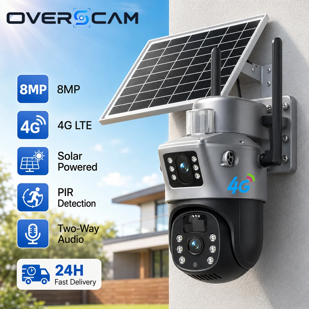 8MP Dual Lens 4G LTE Solar PTZ Security Camera PIR Motion Detection Two Way Audio EseeCloud Outdoor CCTV No WiFi Remote Monitor