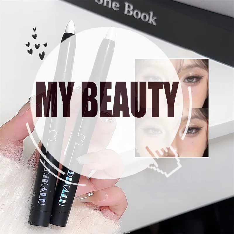 DIKALU-lápiz para sombra de ojos con perlas brillantes, delineador de ojos blanco mate con purpurina, resistente al agua, brillo largo, ojos tumbados, maquillaje en barra de gusano de seda