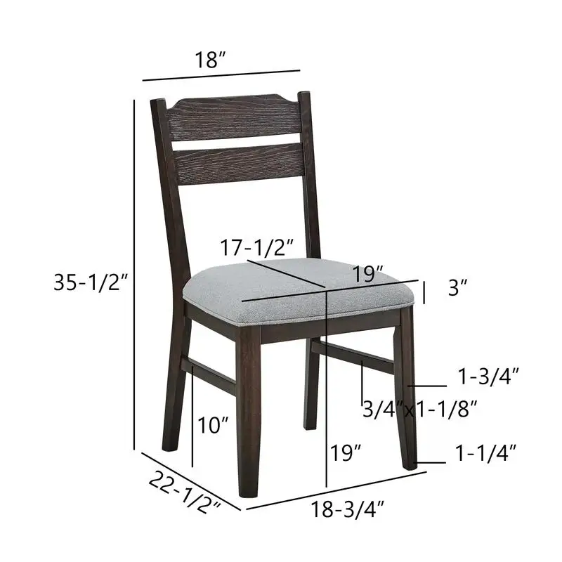 كرسي طعام بلمسة نهائية من خشب البلوط الداكن مع إطار خشبي وأثاث مقعد منجد باللون الرمادي #4
