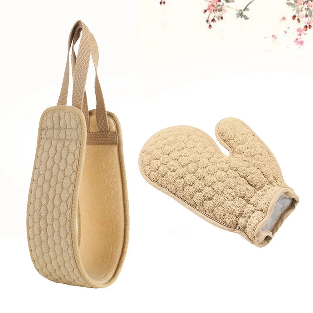 

2pcs Bath Gloves Long Strip Back Scrubbing Tool Exfoliating Shower For Body Cleaning Durable Rubbing Towel Back-Pulling Towel