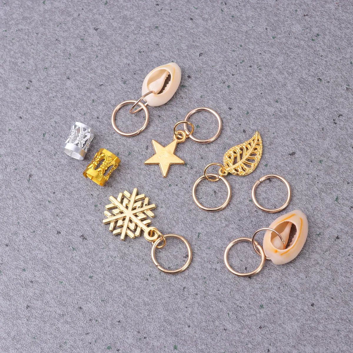 

80Pcs Hair Braid Jewelry Metal Dreadlock Cuffs Rings Pendants Star Snowflake Shell Copper Plated Hair Accessories