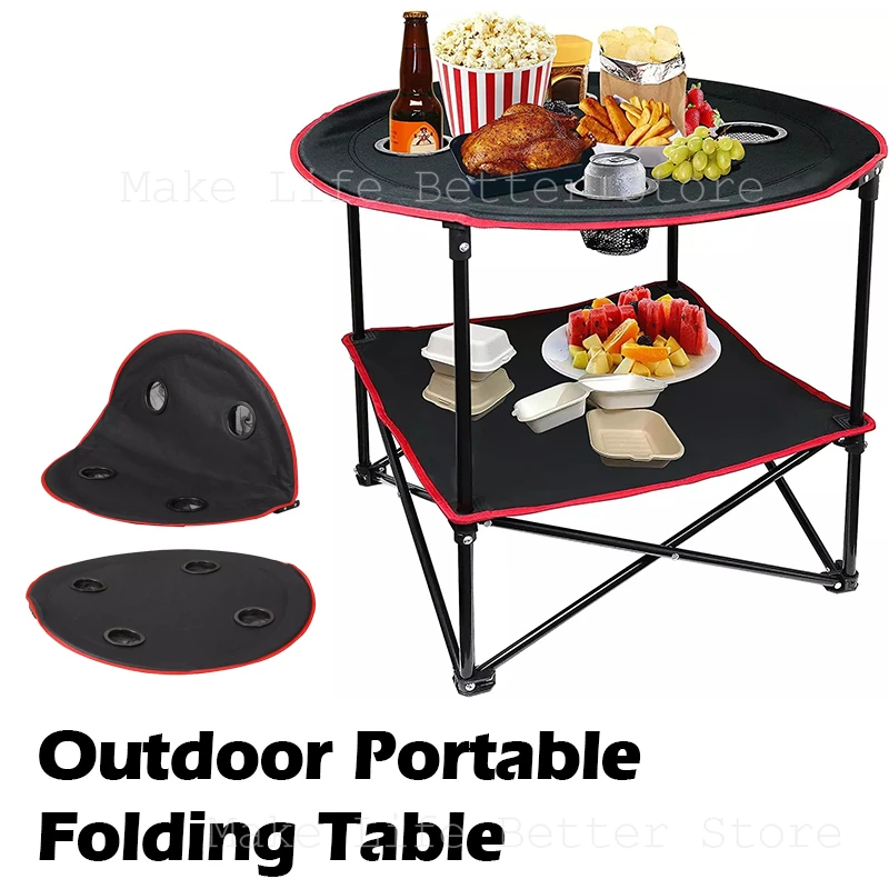 Camping Table Folding Compact Beach Table with Large Storage Organizer Carrying Bags Ultralight with Light Pole