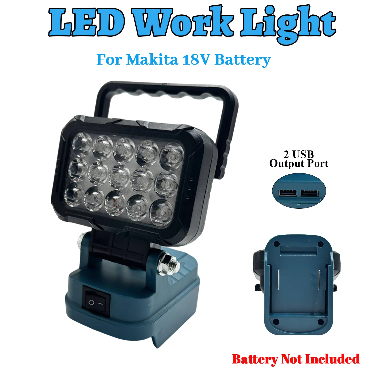 LED Work Light For Makita 18V Battery 145° Adjustable Floodlight with 2 USB PortAs Auto Repair Camping Lamp Battery Not Included
