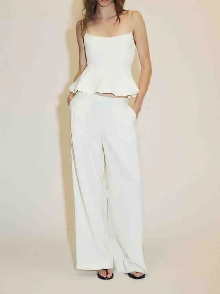 

European style new women's fashion versatile temperament solid color elastic short skirt hem slim suspender top