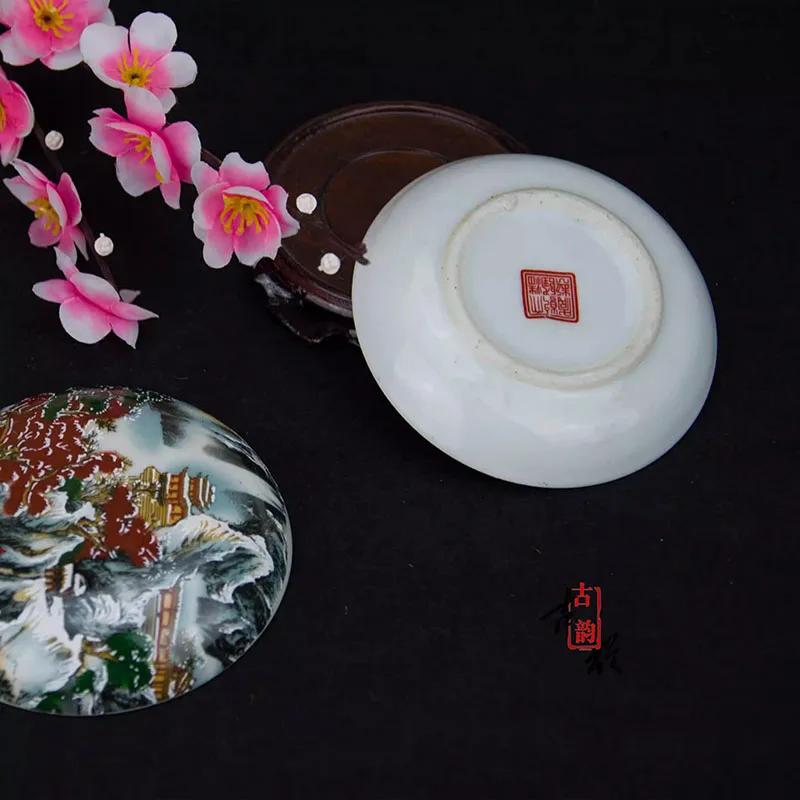 Chinese Calligraphy Supplies Ceramic Ink Pad Box, Multi-functional Seal Stamp Holder & Antique Storage Container