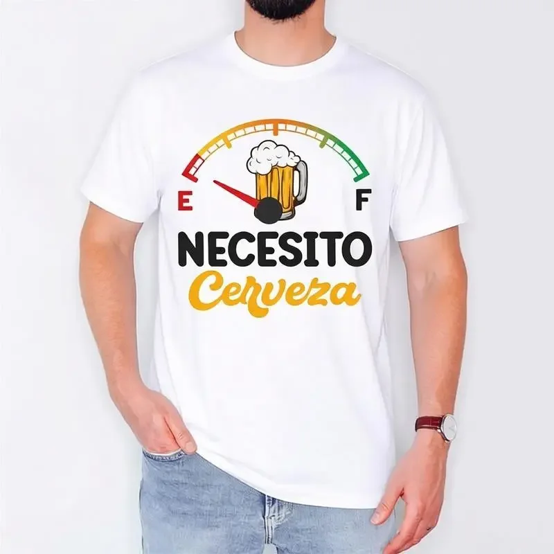 Men's Pure Cotton Short-Sleeve Knitted Round Neck Tee - Soft, Breathable, Cute, Mexico Vibes, Unisex Cut, Graphic Print, Mexican Beer Design, 