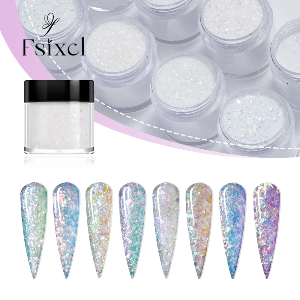 FSIXCL 8 Color Nail Dipping Acrylic Powder Shiny Mixed Opal Flakes Glitter for Nail Art Extend DIY Manicure Design Pigment Dust