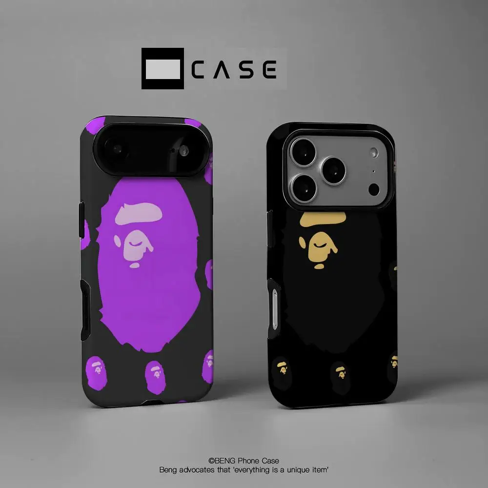 Capa de Celular Luxuosa A-Bape-S Nova para iPhone 17 16 15 14 13 12 11 Pro Max X XR XSMax Plus com Película Brilhante e Capa Rígida de PC