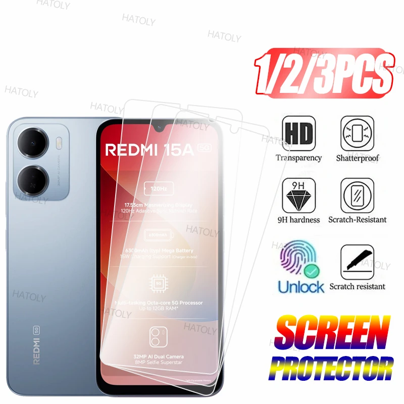 

Защитная пленка для экрана Xiaomi Redmi 15a 5G, 3/2/1 шт., закаленное стекло, полное покрытие клеем, защита от царапин, стекло для телефона Redmi 15a