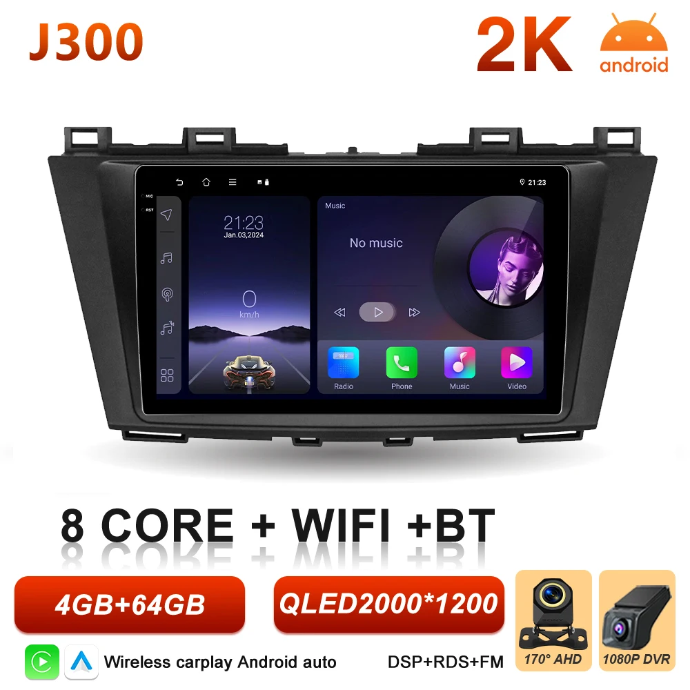 2Din Android 16 Auto autoradio voor Mazda 5 CW 2010 2011 2012 2013 2014 2015 Carplay Navigatie Video Multimedia Speler DSP Stereo