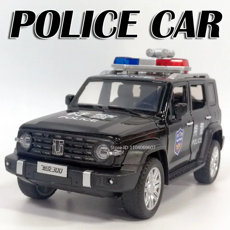 1:32 escala tanque 300 divo polícia modelo de carro brinquedos metal diecast veículo em miniatura som luz portas abertas puxar para trás para meninos presentes