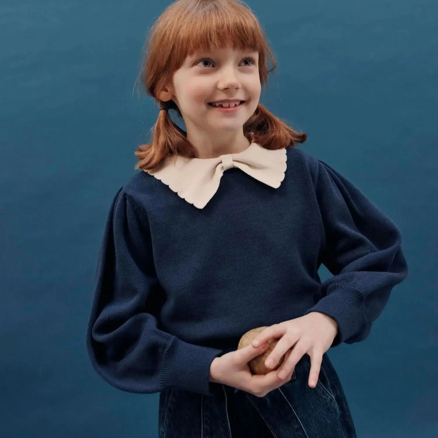 

Новинка осени/зимы 202, свитер для девочек, универсальный вязаный свитер с милым кроликом, детский топ с длинными рукавами в западном стиле