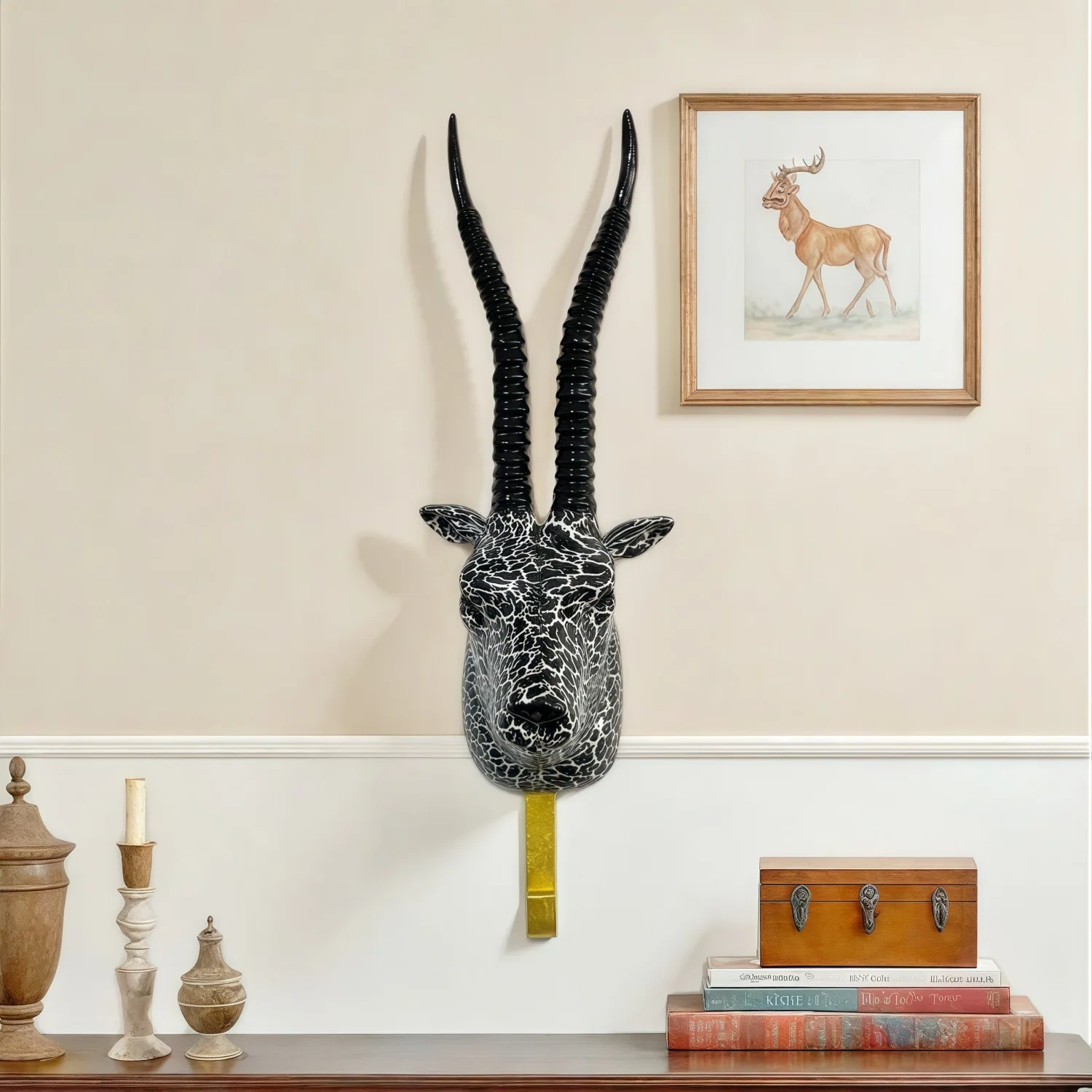 *qa European Vintage Antelope Head Wall Hanging Luxury Art Craft Living Room Sofa Wall Decor#