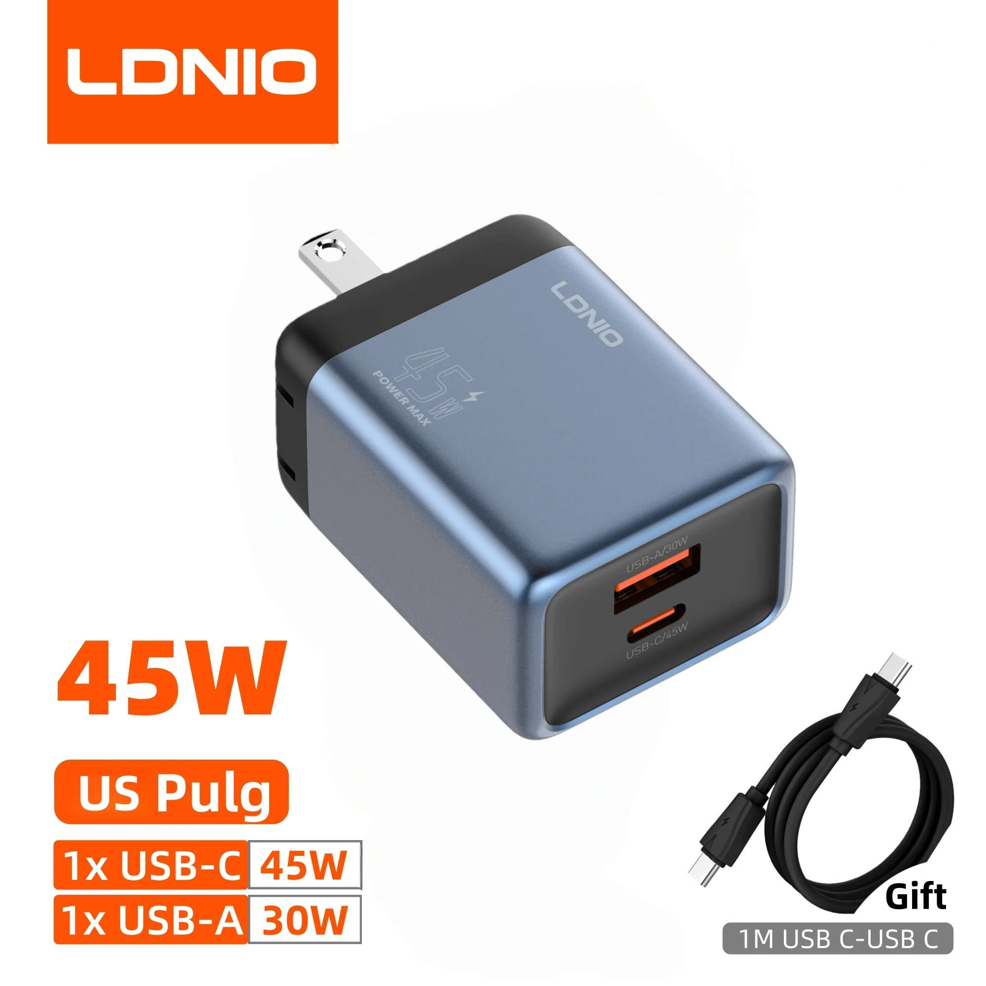 LDNIO Gan 45W Snellader Type-C, compatibel met 40W iPhone 17 Pro Max Air Xiaomi Samsung Ultra - Snelle oplaadadapter