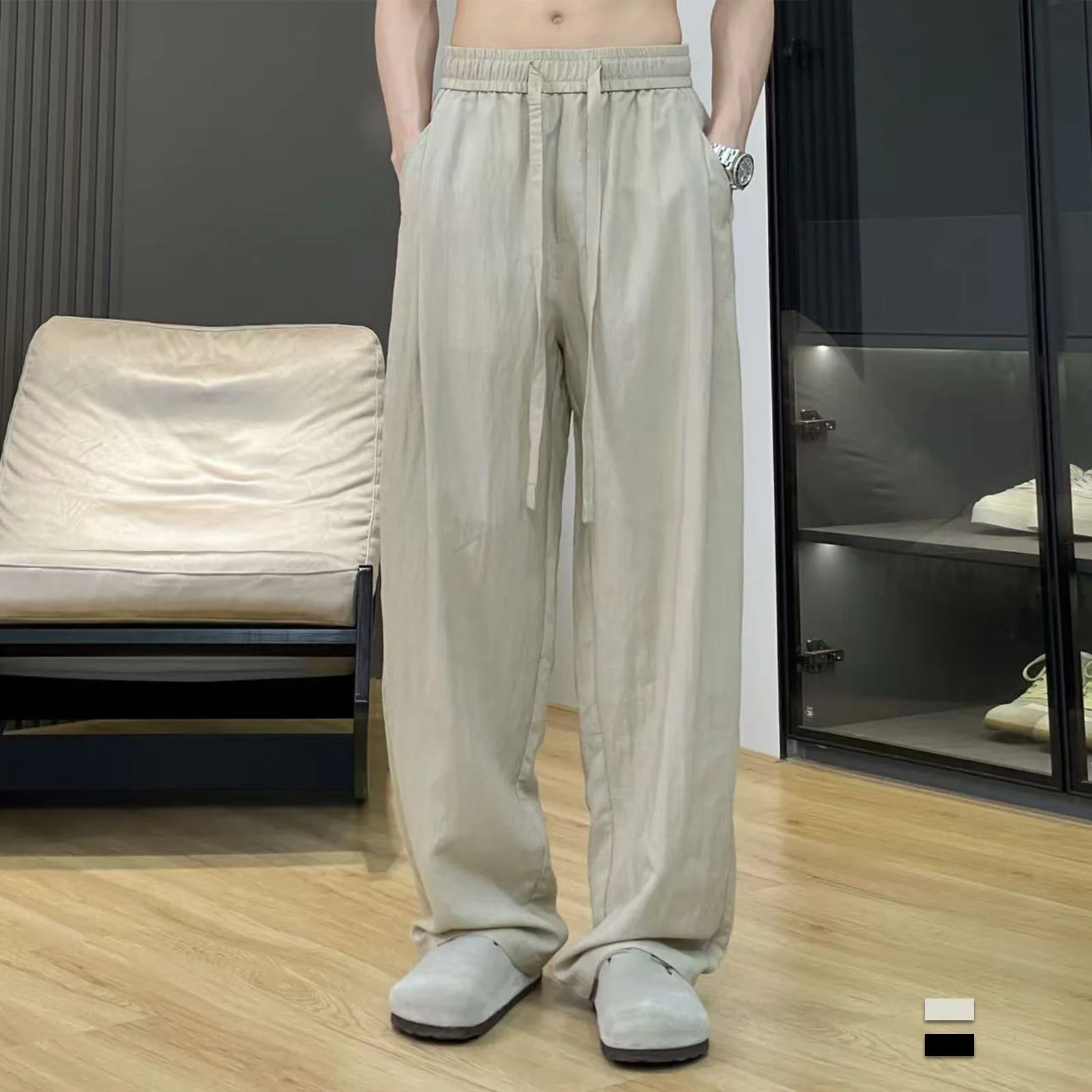 

Летние легкие брюки свободного кроя из льна: комфортные, дышащие, однотонные, тонкие, повседневные, с эффектом похудения