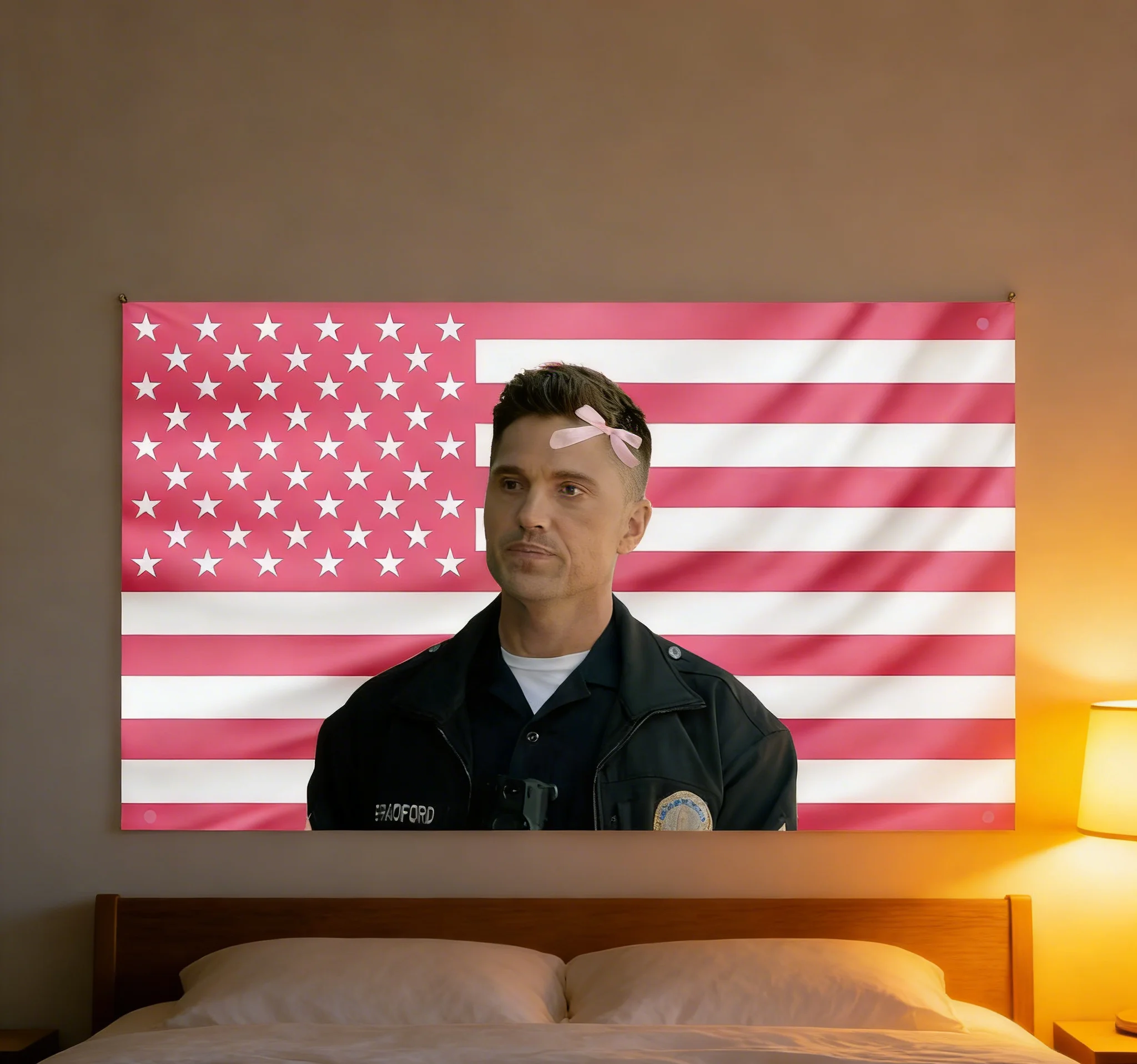 1pc T-Tim B-Bradford The Rookie Tapestry com Bandeira dos EUA Rosa