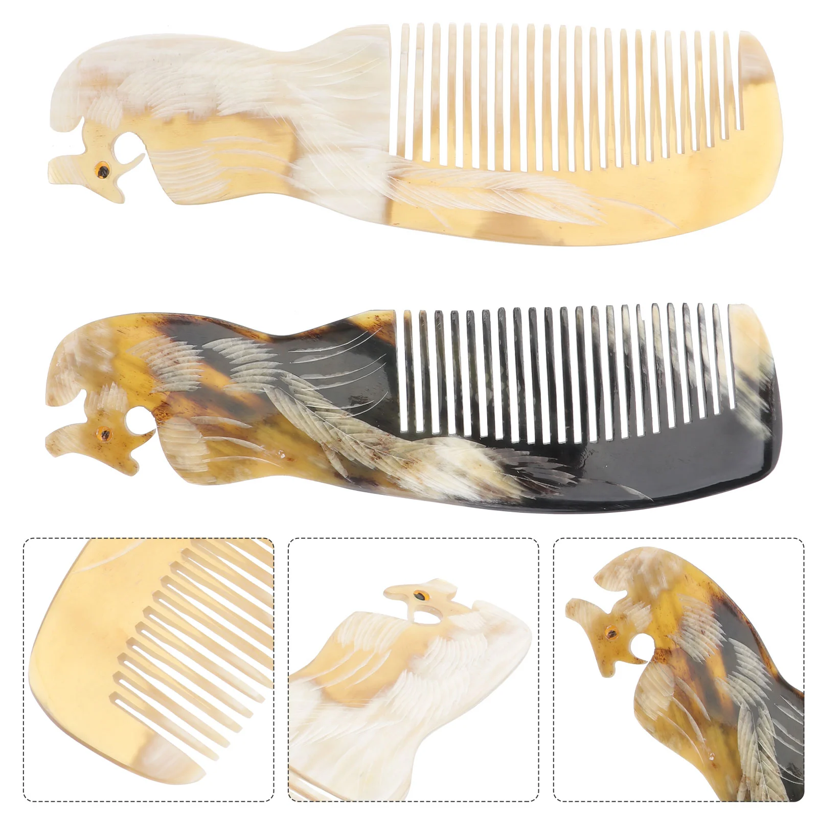 

2 Pcs Phoenix Horn Comb Natural Portable Ox Horns Scraping Miss Hair Scalp