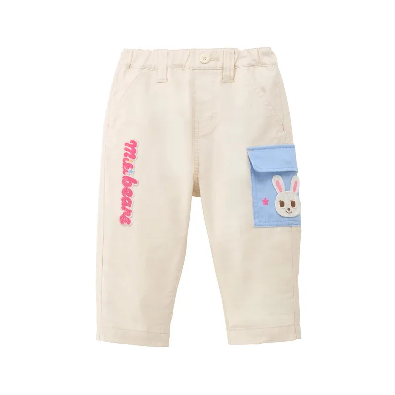 Baby Japanese Cute Casual Kids Pants Autumn cartoon bear rabbit letter pocket pants for boys and girls 80-130