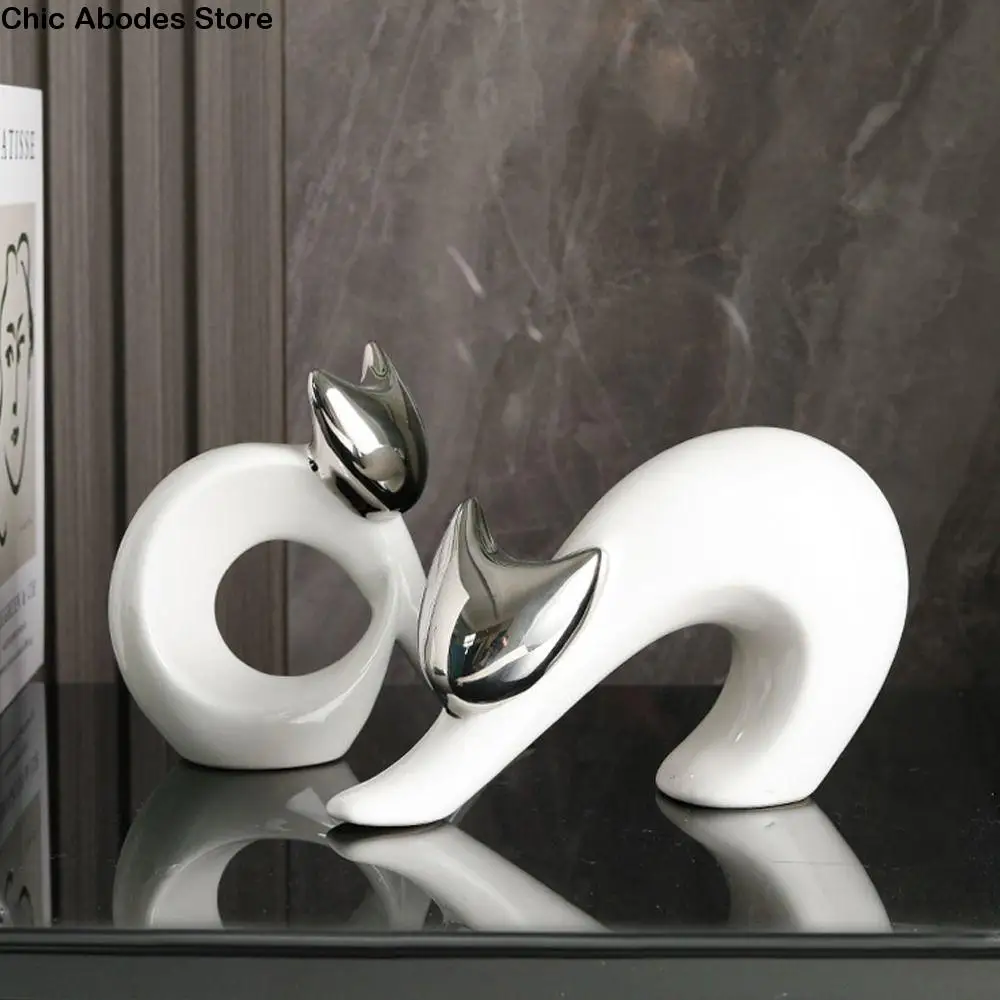 

Modern Wealth Attracting Cat Ornaments Minimalist Light Luxury Animal Sculpture Cute Creative Miniatures Figurine Birthday