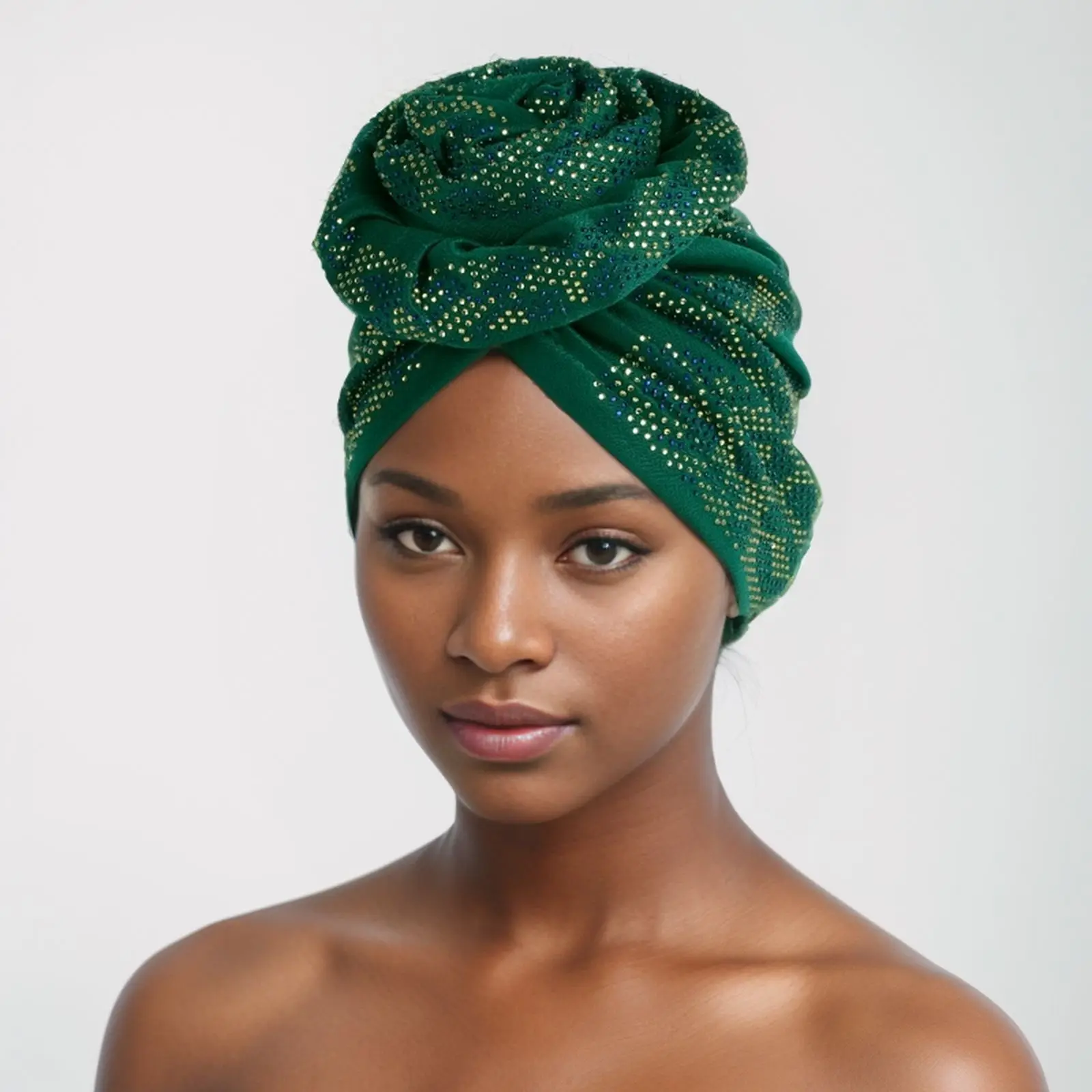Full Diamonds Donut Turban Caps for Women African Indian Hat Elastic Female Head Wraps Headscarf Bonnet Hair Cover Accessories