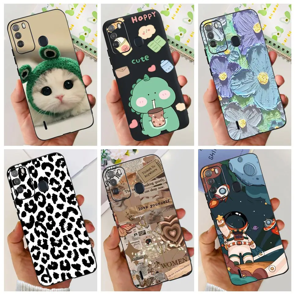 For ITEL Vision 1 Pro Vision 2 Phone Case Cute Cat Dinosaur Flower Pattern Back Cover Vision2 Vision1Pro Soft Matte Silcione Bag