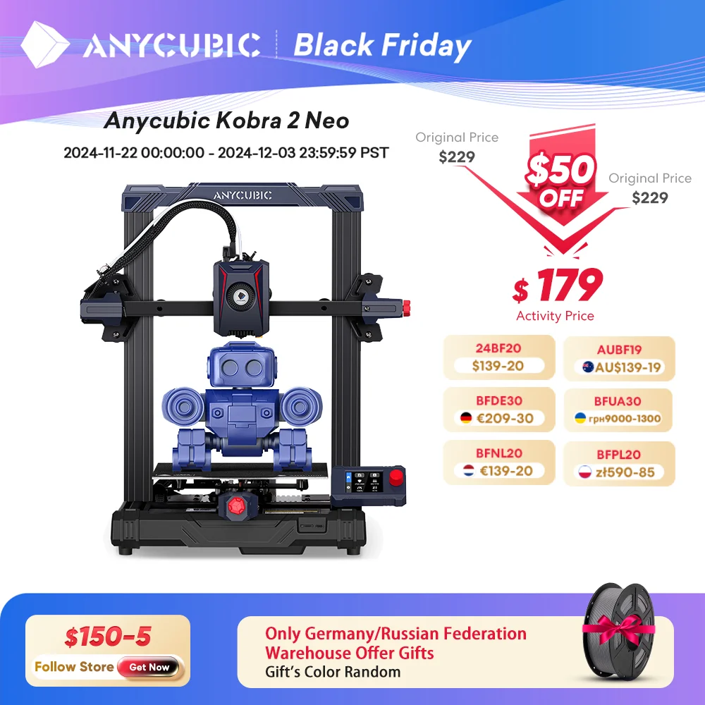 ANYCUBIC Kobra 2 Neo Fast FDM 3D Printer With LeviQ 2.0 Auto-leveling 250mm/s Max Print Speed Pre-installed Integrated Extruder