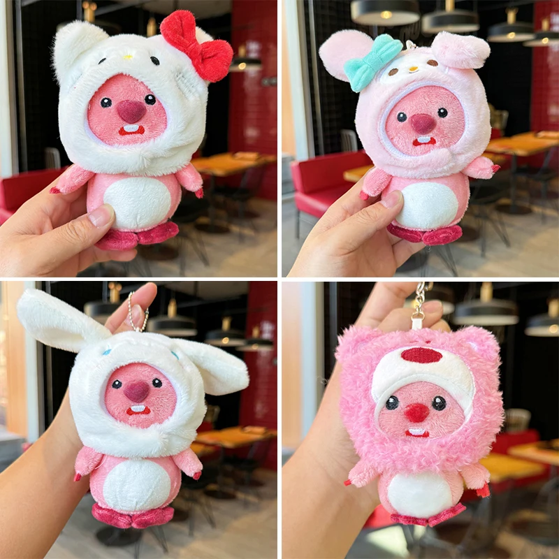 Kawaii Loopy Plush Doll Keychain Anime Transform Mymelody Hellokitty Cinnamoroll Stuffed Bag Golden Pendant Accessories Gift Toy