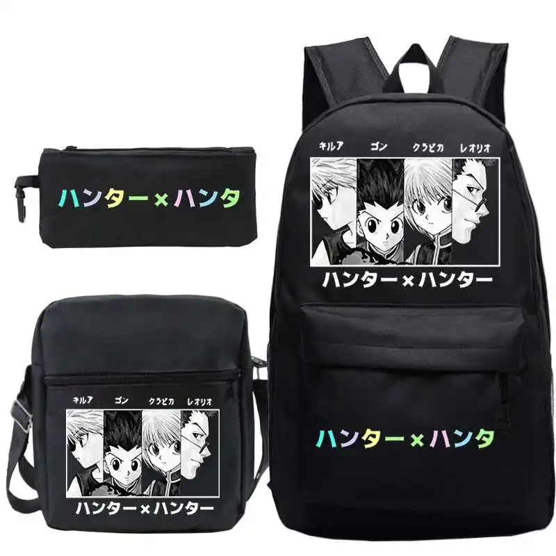 

Hot Anime HUNTER X HUNTER Killua Print Backpack for Boys Girls Student Zipper School Bags 3pcs/set Mochila Teens Travel Rucksack