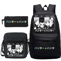 Hot Anime HUNTER X HUNTER Killua Print Backpack for Boys Girls Student Zipper School Bags 3pcs/set Mochila Teens Travel Rucksack