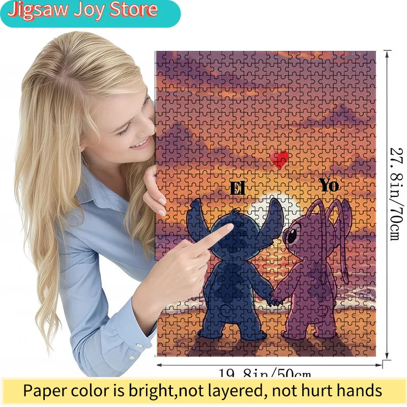 จิ๊กซอว์ขนาดใหญ่ 1,000 ชิ้น เหมาะสำหรับครอบครัว - ลายการ์ตูนอนิเมะ สติทช์ คู่รัก ชิ้นส่วนหลากสี - จิ๊กซอว์ท้าทาย ป้องกันรอยขีดข่วน