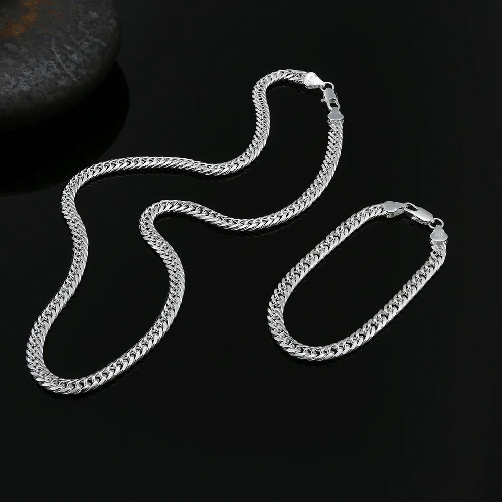 Fashion original 6MM geometric chain man 925 Sterling Silver bracelets neckalces for women luxury Party wedding jewelry sets