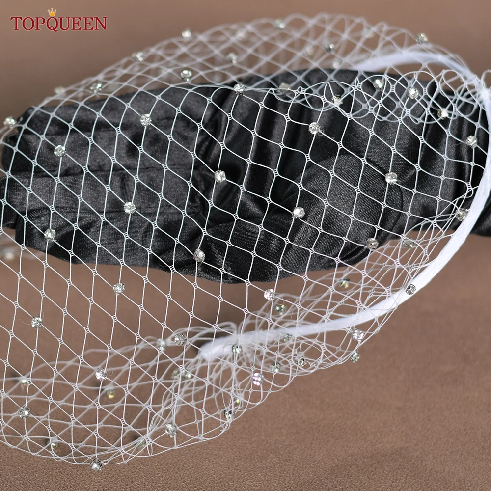 

TOPQUEEN VA06 Face Veil Russian Tulle Cage Veil with Rhinestones Simple Detachable Blusher Veil Pearls Birdcage Veil on the Face