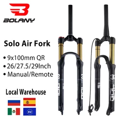 BOLANY MTB Bike Fork Solo Air Bicycle Front Suspension 26/27.5/29inch Straight/Tapered Tube Lockout Magnesium Alloy QuickRelease