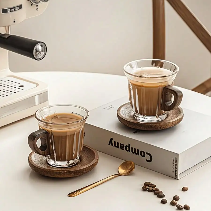 

Wooden Coaster Coffee Cup 3-Piece Set, Tempered Glass Round Dining Table Decoration, Suitable For Use In Restaurants, Companies, And Family Dining Rooms. It Is Very Suitable For Moving In. 3-Piece Set