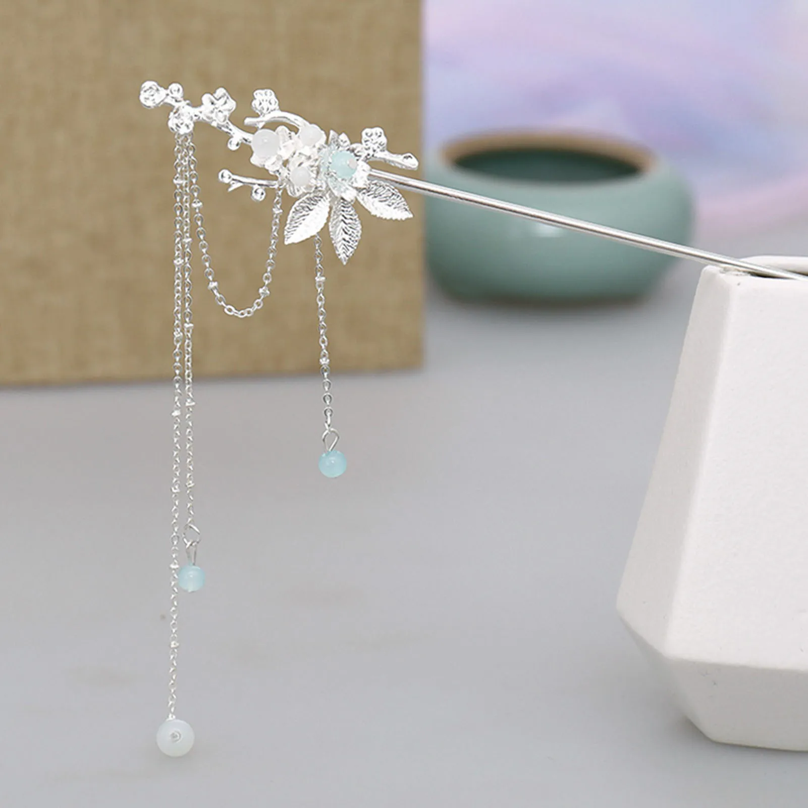 Chinese Style Alloy Hair Stick Chopsticks With Fringed Silver Flower Tassels Hairpins Retro Cheongsam Hanfu Decor Hair Clasp
