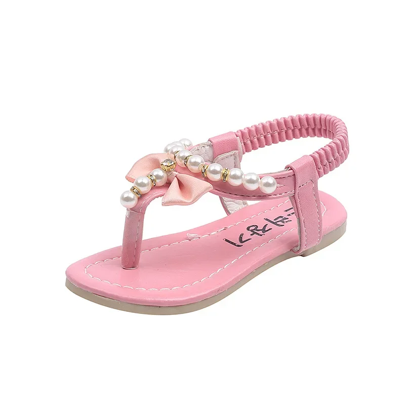 Girls Pearls Sandals Rhinestone Kids Gladiator Sandals Butterfly-knot Princess Children\'s Sandals Flip Flops Beach Shoes Soft