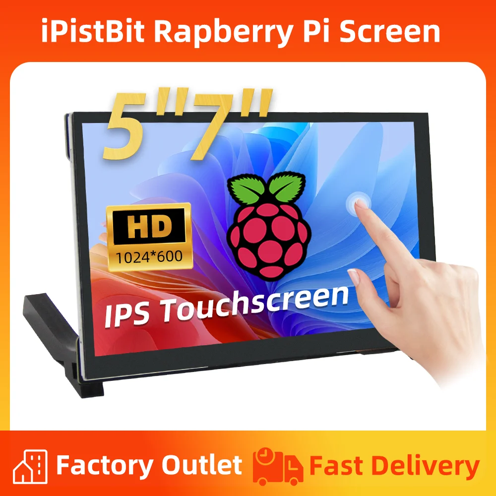 

5/7 Inch Raspberry Pi 4/3/2/B/B+/A+ Monitor 1024x600 IPS 5-Points Capacitive Touchscreen Drive Free HDMI Display For Win 7/8/10