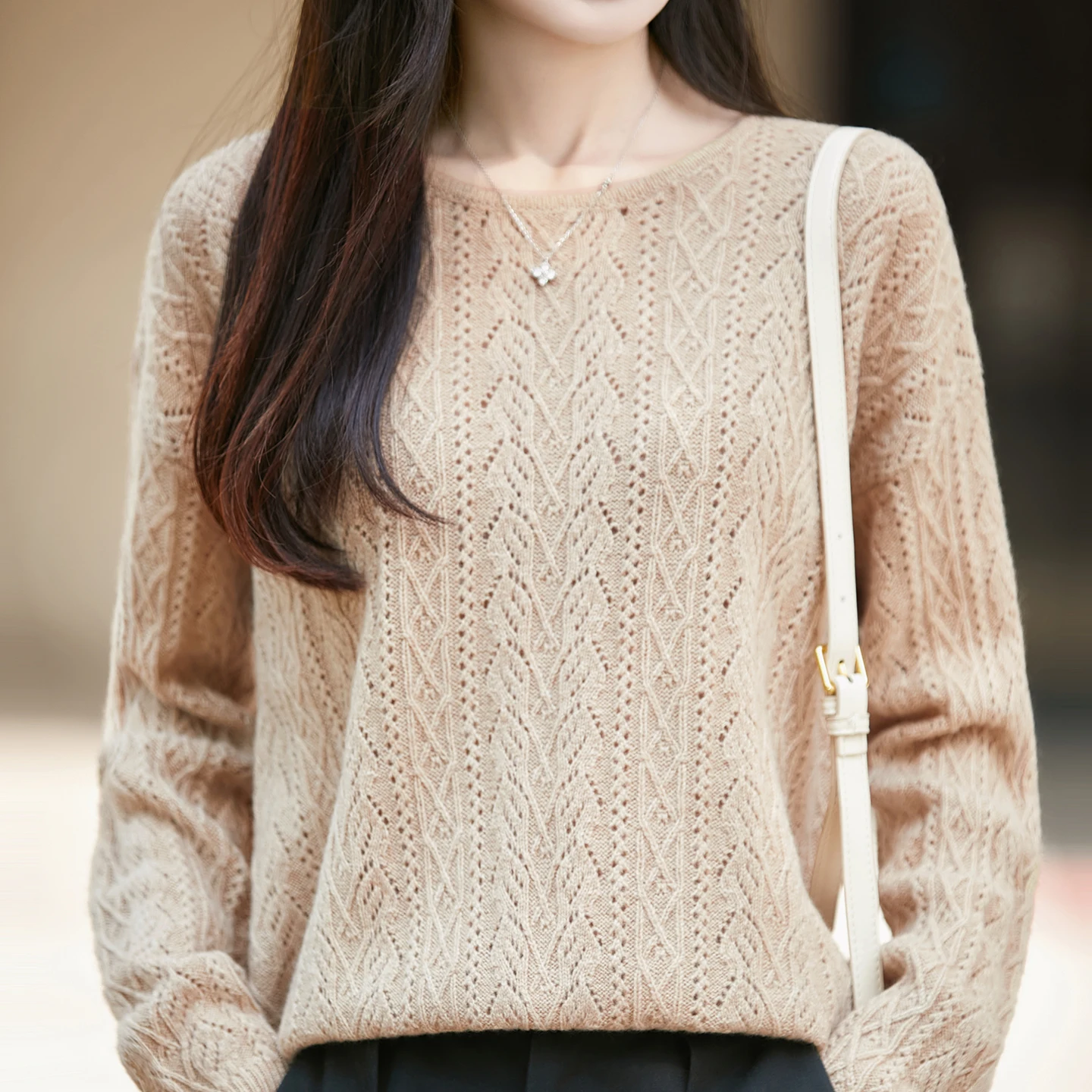 Elastic Sweater Women's 100% Pure Wool Knit Pullover ONeck Sweater Long Sleeve Warm Daily Casual Top Fashion 2026 BM 2