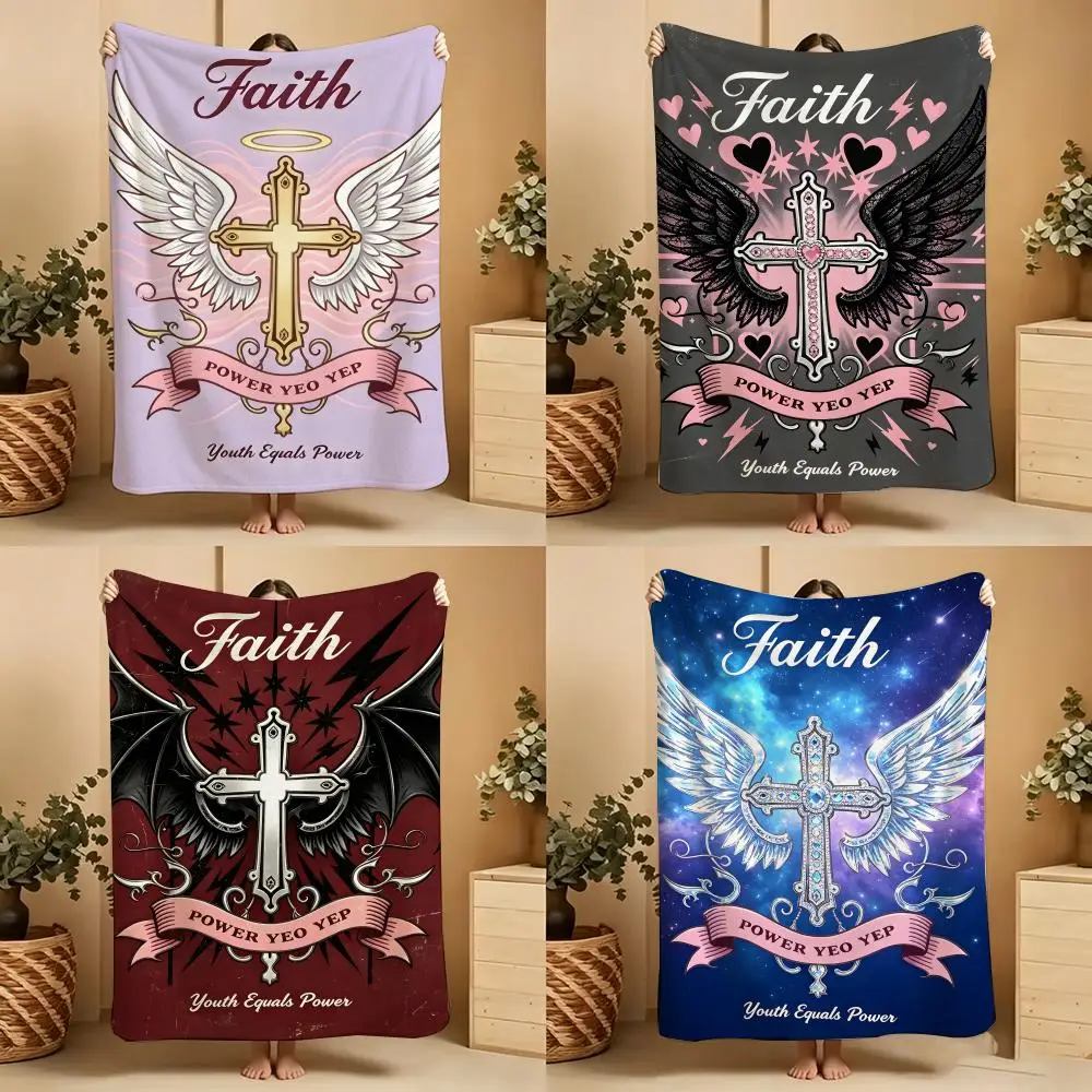Art W-Wing Cross Faith Throw Soft Warm Throw Blanket for Bedroom Living Room Bed Travel Camping Picnic Gift