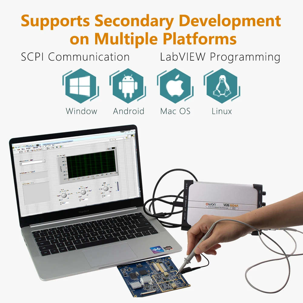 OWON VDS6074A VDS6104A 4CH PC Virtual Oscilloscope 100MHz 1GSa/s Sampling USB LAN WiFi Connection 8/14bit ADC High Resolution