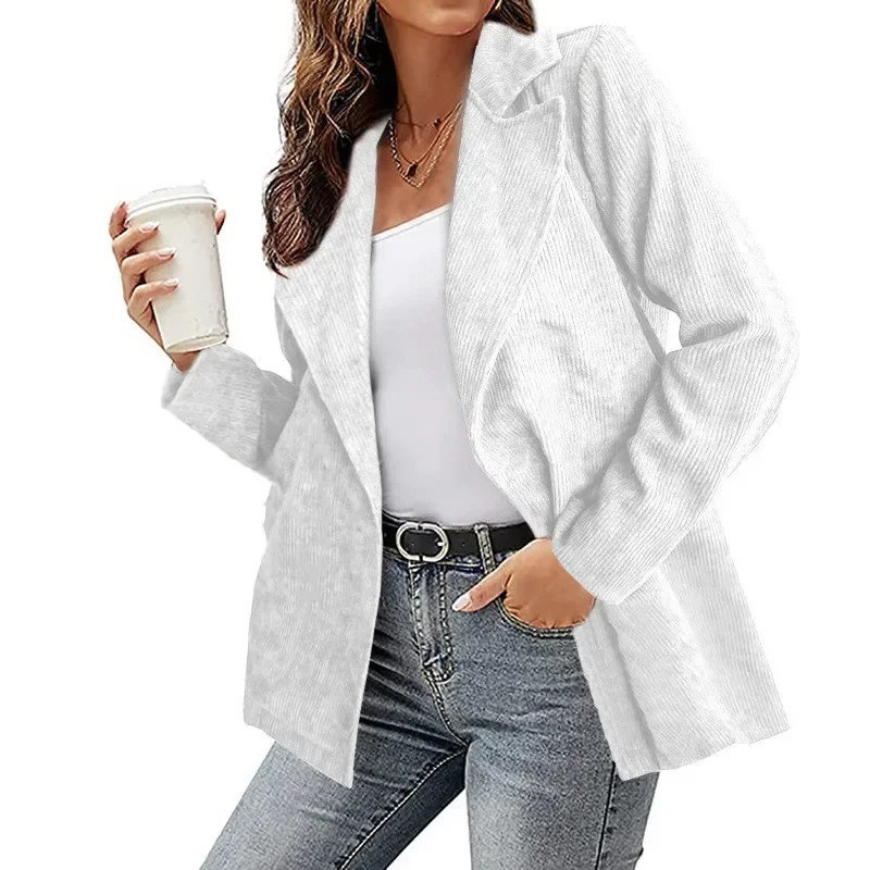 Women's Autumn and Winter New Solid Color Coat Suit Office Ladies Corduroy Street Casual Cardigan Coat Top Blazers for Women